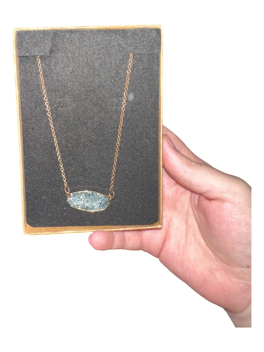 Gold-Tone Necklace with Light Blue Druzy Pendant